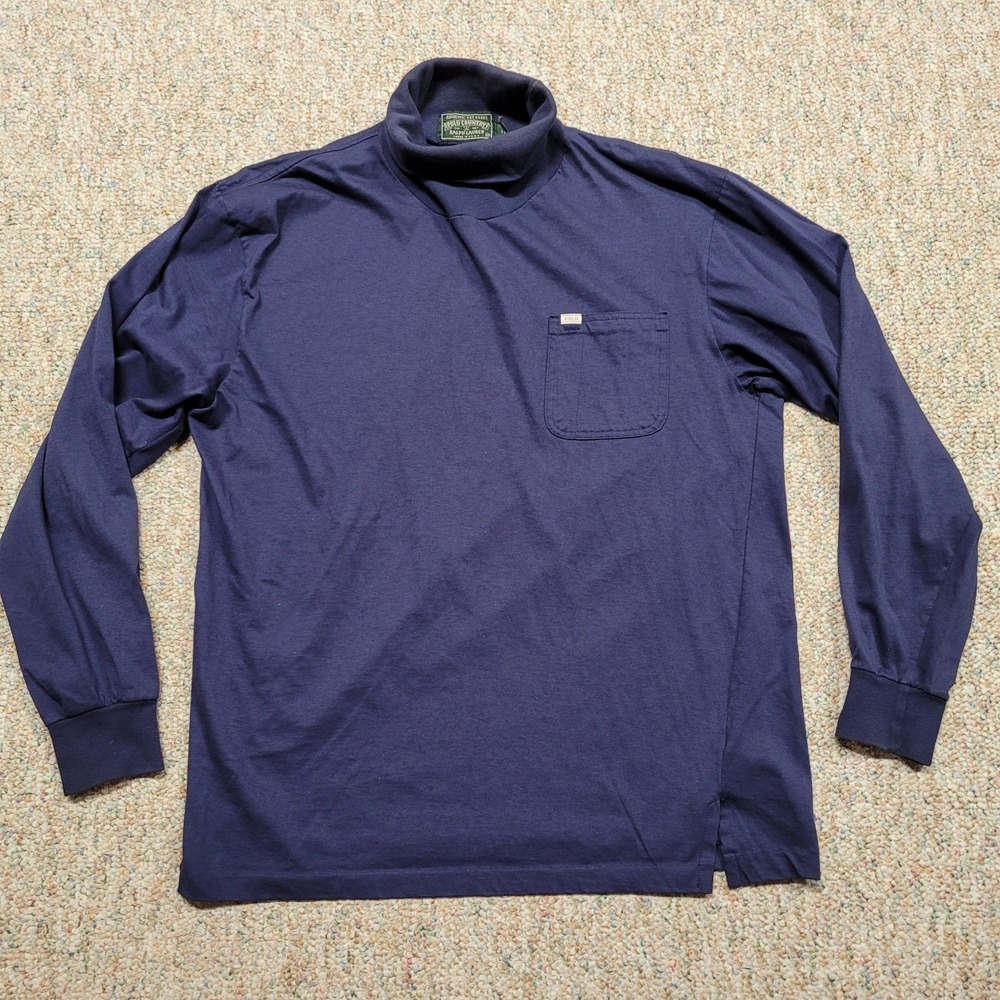 Polo Country Ralph Lauren Shirt Mens Medium Blue Turtleneck Pullover Long Sleeve - Picture 1 of 15